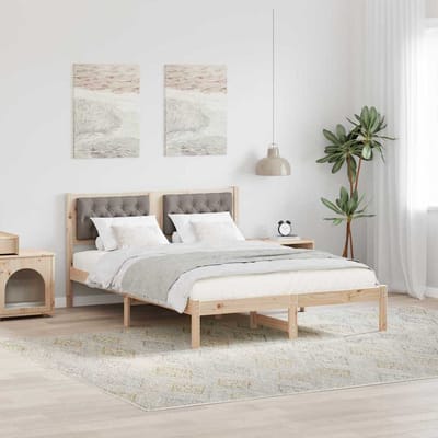 vidaXL - Bedframe - met - hoofdeinde - Taupe - 140 - x - 190 - cm - Massief - grenenhout