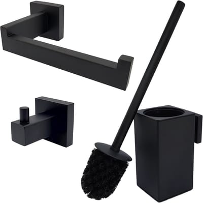 Sanics® Seal Toiletaccessoire set Zwart 3-delig - Toiletset RVS - Toiletborstel, Toiletrolhouder & Handdoekhaak - Mat Zwart