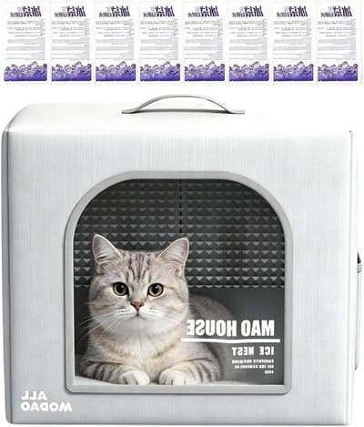 Verkoelend Kattenhuis - Kat Buitenverblijf - Huisdier Koel Houden - Met Herbruikbare Ijspacks - 12x30x12 cm - Grijs