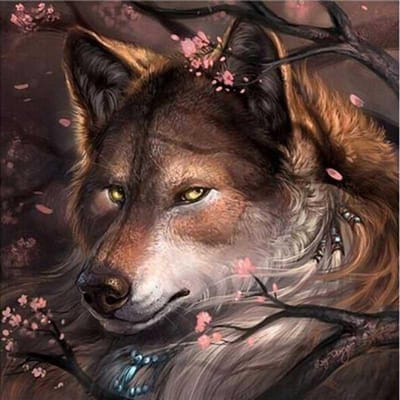 Diamant schilderij Verlegen Wolf en roze bloem Diamant borduurwerk dier geplakt Volledige boor Home Decor 30x30CM brown