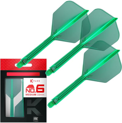 Target Darts K Flex Geïntegreerde Dart Flights en Shafts No.6 Medium 33mm Groen - Set van 3 - Compatibel met 2BA Draad - Gebruikt door Professionele Spelers