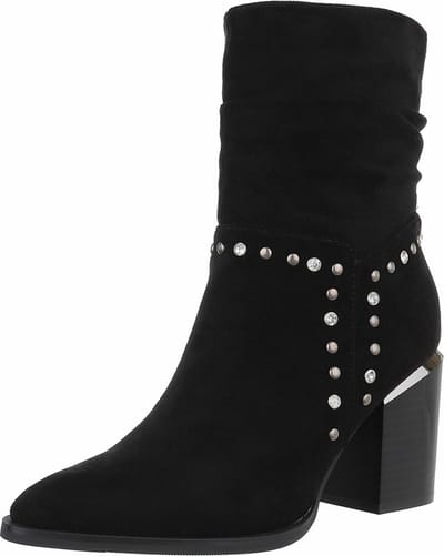 ZoeZo Design - enkellaarzen - suedine - met bling en studs - maat 37 - hakhoogte 7 cm - ritssluiting aan de binnenzijde - zwart - cowboylaarzen