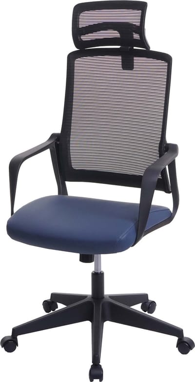 Bureaustoel MCW-J52, bureaustoel, ergonomische hoofdsteun, kunstleer ~ blauw-grijs