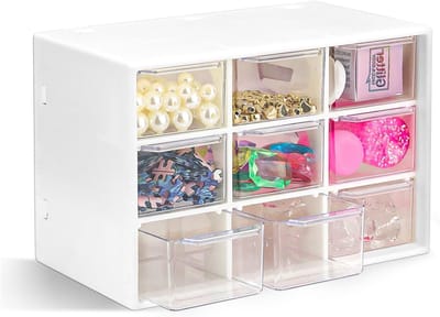 Opbergdoos met 9 lades, 18 x 11,7 x 9,6 cm, mini organizer voor cosmetica, sieraden en kantoorbenodigdheden
