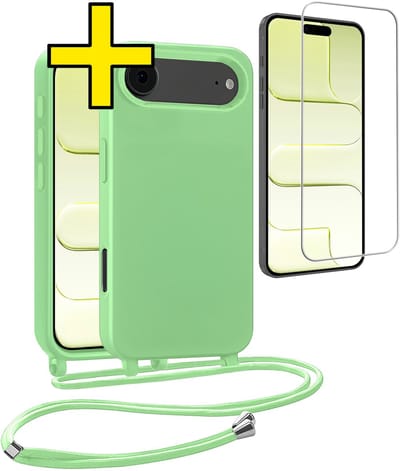 Hoesje Geschikt voor iPhone Air Hoesje Met Koord Met Screenprotector Siliconen Case - Hoes Geschikt voor iPhone Air Backcover Met Afneembaar Koord - Groen