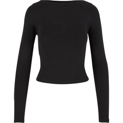 Urban Classics Dames nauwsluitend shirt met ruches Shirt met lange mouwen zwart XL Dames