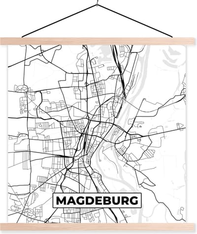 Posterhanger incl. Poster 40x40 cm - Schoolplaat - Kaart - Magdeburg - Plattegrond - Stadskaart - Textielposter - Blanke latten - Stadskaart