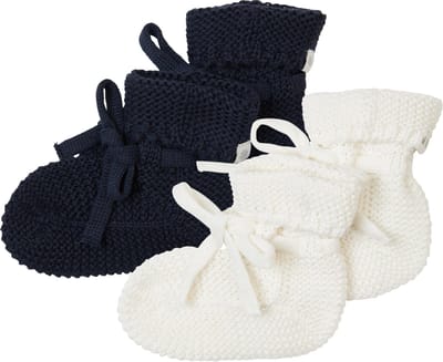 Noppies - Geschenkverpakking - Gebreide slofjes Nelson - 2paar - Baby 0-12mnd - Biologische katoen - Giftset - Cadeaudoosje - Newborn - Kraamcadeau - Babyshower - Sint - White - Navy