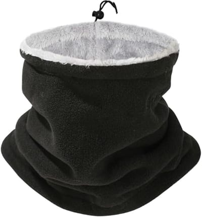 Geborduurde sjaal voor heren, verdikte winddichte sjaal voor dames, fietsgezichtsmasker met trekkoord, verstelbaar trekkoord voor winterwarmte - zwart