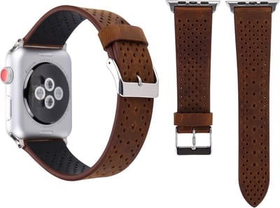By Qubix - Geschikt voor Apple Watch bandje - Dot Pattern Leren bandje - Bruin - Geschikt voor Apple Watch 38mm / 40mm / 41mm / 42mm - leren smartwatchbandje - Horlogebandje