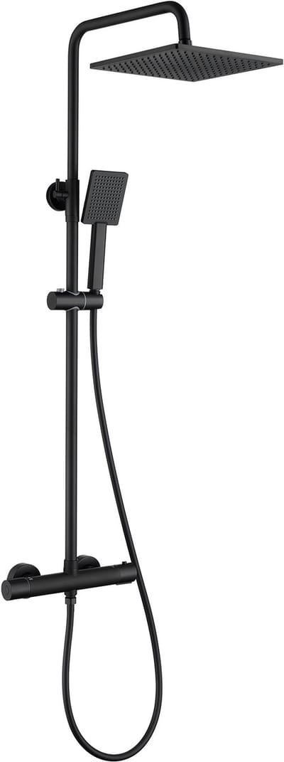 Auralum MAX - Regendouche met Thermostaatkraan - Regendouche Ø 25.4 cm en Handdouche Ø 8.5 cm - 10 inch Douchekop - Vierkant Design - Zwart