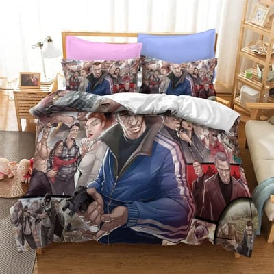 3D Cartoon Game Grand Theft Auto Dekbedovertrek met Kussensloop Beddengoed Set Eenpersoons Tweepersoons Twin Volledig Queen King Bed Set Kamerdecoratie EU King 240x220cm