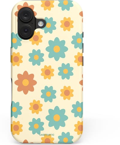 Casetastic hoesje geschikt voor Apple iPhone 16 - MagSafe - Dubbellaagse bescherming - Retro bloei - Fashion Case - Crème Mintgroen Goud Perzik