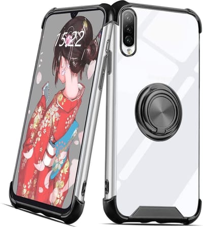 Hoesje Geschikt Voor Samsung Galaxy A70 hoesje silicone met ringhouder Back Cover Case - Transparant/Zwart