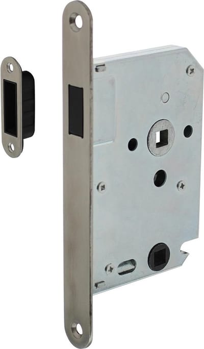 INTERSTEEL Woningbouw magneet badkamer/toilet slot 63/8mm, voorplaat afgerond rvs, 20x175, doorn 50mm incl. slu