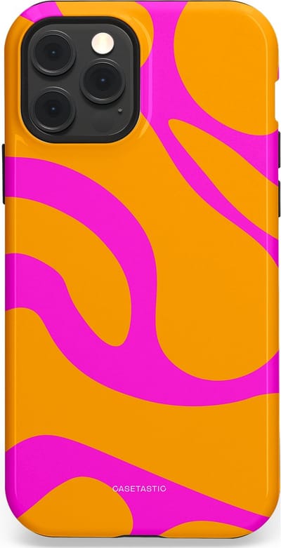 Casetastic Hoesje Geschikt voor Apple iPhone 12/12 Pro Magsafe - Stijlvolle Beschermende Duo-layer Case - Zonnige Zebra Roze-Oranje