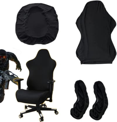 3-delige set - Elastische stofhoes voor gamingstoel - Volledige dekking, antislip - Hoes voor computerstoel - Bureaustoelbeschermer - 75-90-41-51 cm - Geschikt voor bureaustoelen - Zwart