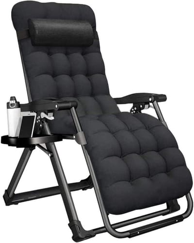 Terrasstoelen voor buiten, terrasloungestoel, verstelbare terrasfauteuils, met bekerhouder gebruikt voor tuinkamperen, terras, schuine stoel op het gazon, zwart