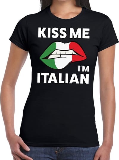Kiss me i'm Italian t-shirt zwart dames - feest shirts dames XS