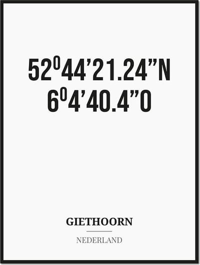 Poster/kaart GIETHOORN met coördinaten
