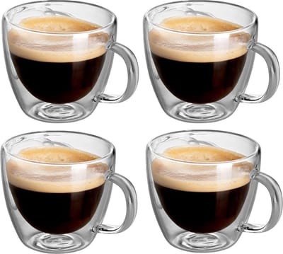 Dailygoods- Espressokopjes Dubbelwandig - 80 ml - Set van 4 - Hittebestendig Borosilicaatglas - Lichtgewicht - Elegant Design - Houdt Espresso Warm - Espresso Glazen