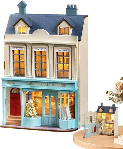 Miniatuur huisset - DIY poppenhuis - Creatieve decoratie - Met LED licht - 18 x 17 cm