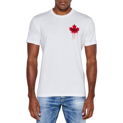 Dsquared2 T-shirt Met Klein Logo Van Een Druipend Esdoornblad, Wit