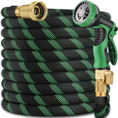 Tuinslang 100 ft/30 m - Flexibele Slang met 10-Functie Pistool - Puur Messing 3/4" Aansluitingen - Lichtgewicht en Knikvrij - Groen/Zwart