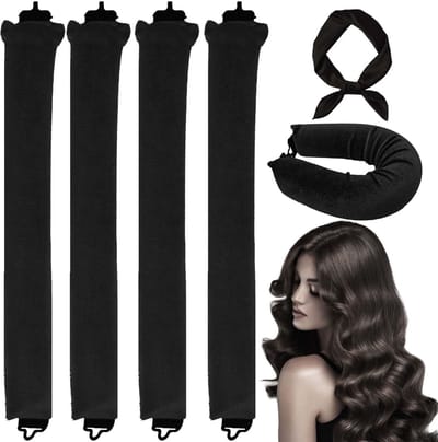Dailygoods - Krultangen zonder hitte - Hoofdbandrollers - Veilig voor lang haar - Zwart - Perfecte krullen - Ideaal voor 's nachts - Geschikt voor hal...