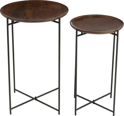 J-Line bijzettafel Rond - ijzer/hout - bruin/zwart - 2 stuks