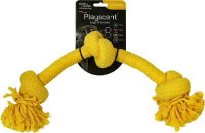 Jack And Vanilla hondenspeelgoed - Lengte 48cm - Hondenspeelgoed - Flostouw hond - Honden speelgoed - Puppyspeelgoed - Playscent Touw - Kip - Geel