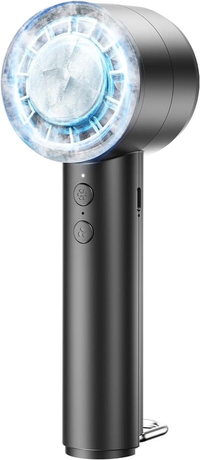OUILA Mini Portable Hand Fan with Ice Pump Function, 4000mAh USB Rechargeable 5 Speed Hand Fan for Travel, Camping - ShopVlot