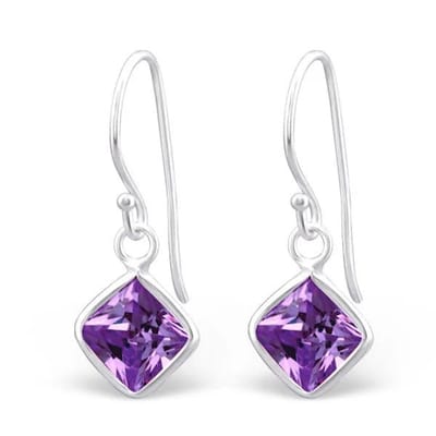 Aramat Jewels | Oorhangers | Zilveren Oorhangers - Paarse Zirkonia - Kinderen | | | |8mm | Zilver | Kinderen, Volwassenen | Verkleurd niet