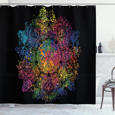 Nieuw bed, psychedelisch grafisch ontwerp, douchegordijn badkamerdecoratieset met haakjes, 175 cm B x 180 cm L