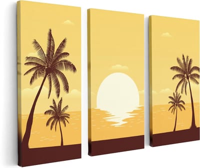 Artaza Canvas Schilderij Drieluik Zonsondergang Met Palmbomen - Abstract - 120x80 - Foto Op Canvas - Canvas Print