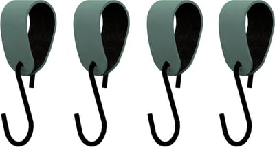 S-haakje Zwart + leren hanger: VAALGROEN - Maat S - set van 4 (S-haakjes - kapstokhaakje - handdoekhaakje - kapstokhaak - ophanghaken - S-haken)