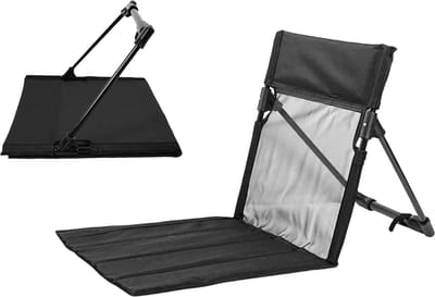 Strandmat met rugleuning, opvouwbare ligmat met draagriem, vloerstoel, draagbare strandstoel, campingstoel voor picknick, tuin, wandelen (zwart kort)