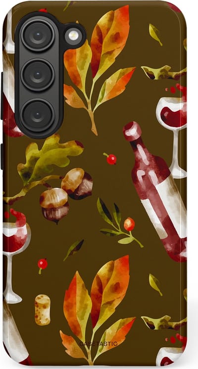 Casetastic Hoesje Geschikt voor Samsung S23 - Stijlvolle Beschermende Duo-layer Case - Rode Wijn Bladeren