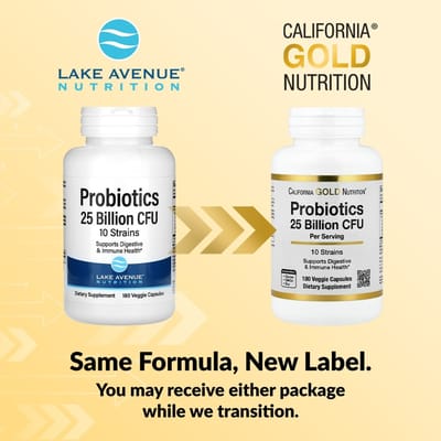 Lake Avenue Nutrition, Probiotiques, Mélange de 10 souches, 25 milliards d'UFC, 180 gélules végétales
