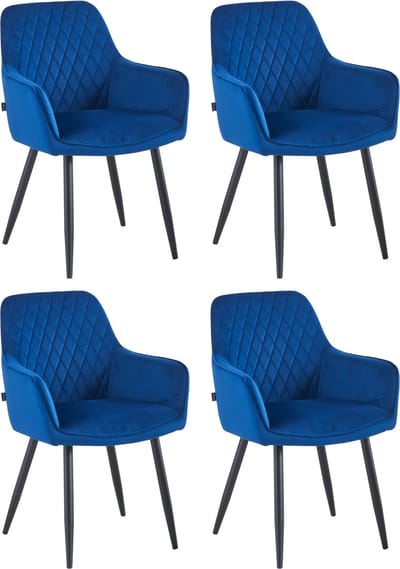 Colenis® - Beverly Eetkamerstoel - Set Van 4 - Blauw - Fluweel - Met armleuning