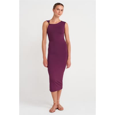 Mouwloze Bodycon Midi Jurk met Accessoire Detail