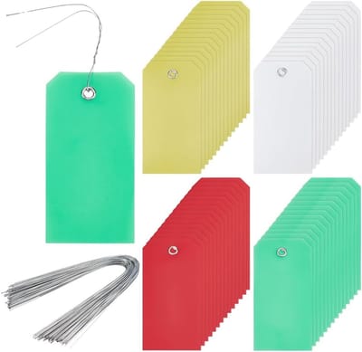 Set van 200 Waterdichte Plastic Labels met Touw in 4 Kleuren voor Labeling en Verhuisdoeleinden, 12 x 6 cm, Lege Labels met Gaten voor Diverse Toepassingen