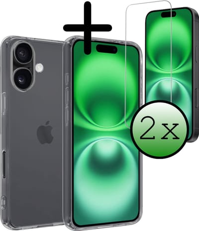 Hoesje Met 2x Screenprotector - Geschikt voor Apple iPhone 16 - Sterk & Shockproof - Back Cover - Siliconen Case - Telefoon Hoes - Transparant