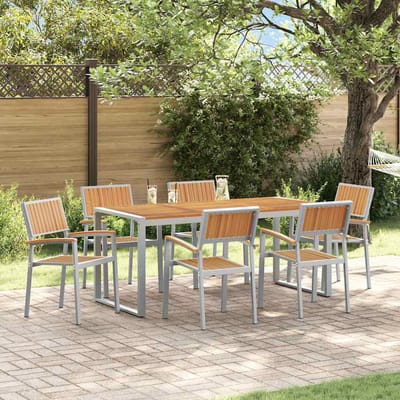 vidaXL - Tuin - Eettafel - Set - 7 - st - Grijs - Massief - Acacia - Hout