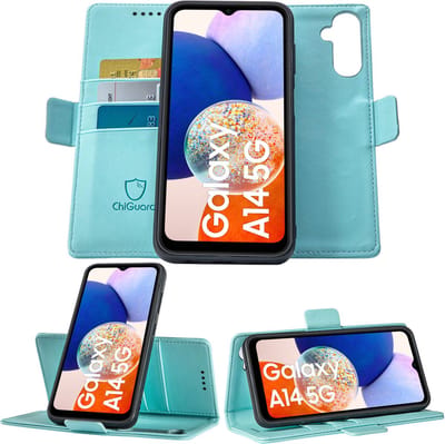Geschikt voor Samsung Galaxy A14 Book Case Hoesje - Uitneembaar Hoesje - Magnetische Sluiting - Portemonnee Baby Blauw