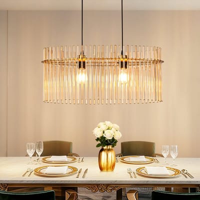 NETTLIFE Hanglamp - Glas - E27 Fitting - 2-lichts - barnsteen - Vintage Eetkamerlamp - in hoogte verstelbaar - voor Eetkamer | Slaapkamer | Café | Keuken