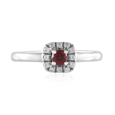 Cavill - Zilveren Ring 925 Sterling Zilver Geplatineerd - 0,135 ct Tanzania Robijn & 0,178 ct Cambodjaanse Zirkon - Elegant Rond - Maat 17-21