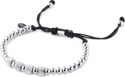 CO88 Collection Sparkle 8CB-90316 Stalen Armband met Beads en Rope - Kristal Beads 4 mm en Stalen Beads 5 mm - One-size - Zilverkleurig