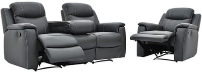 Vente-unique Driezits relaxbank en relaxfauteuil EVASION van leer - grijs