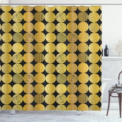ABAKUHAUS Gouden Douchegordijn, Cirkels met binnenstrepen, Stoffen Badkamerdecoratie Set met haken, 175 x 180 cm, Bleek Koffie Anthracite Grijs